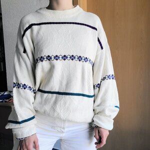 Croft & Barrow Vintage Cream/White Argyle Knit Eclectic Grandpa Sweater - Large